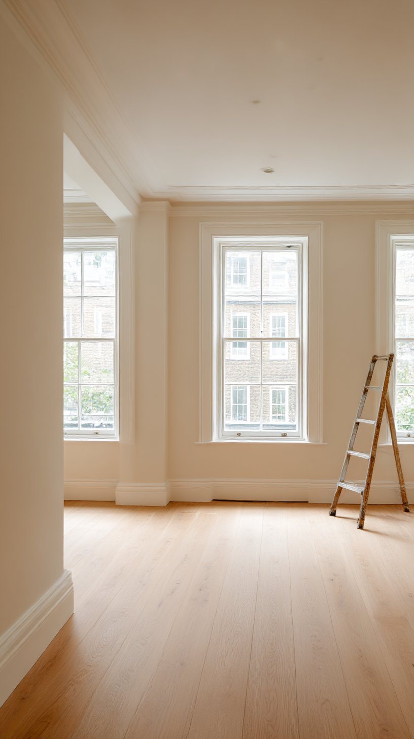Move-in cleaning in a bright London townhouse with sash windows, polished oak floors and natural light.